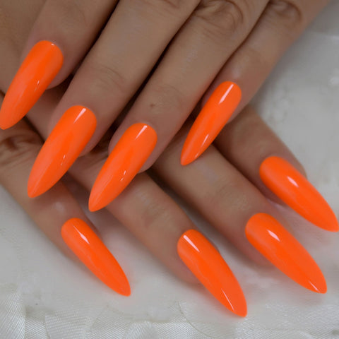 Neon Orange Stiletto Nails