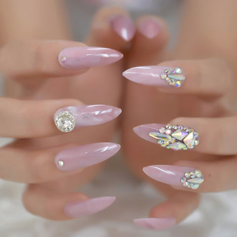 Pink Smoky Bling Crystal Nails