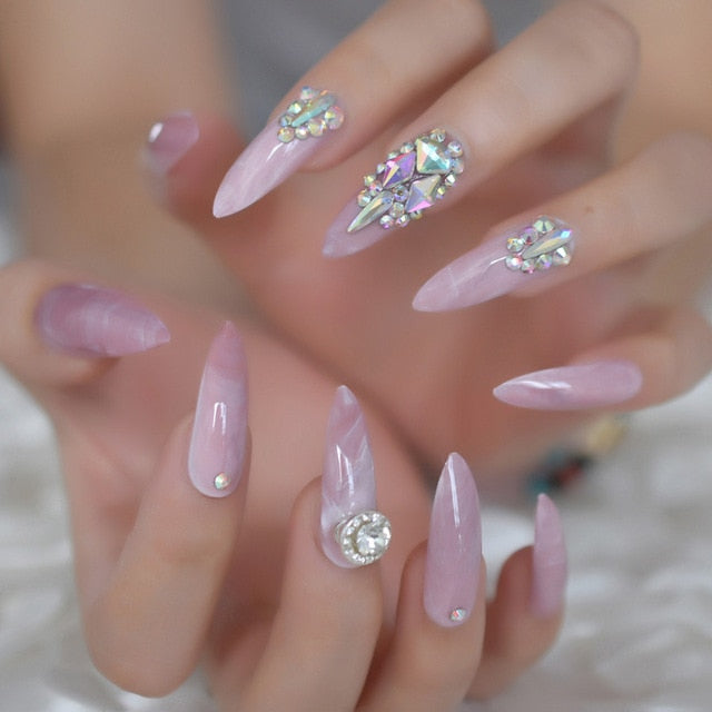 Pink Smoky Bling Crystal Nails