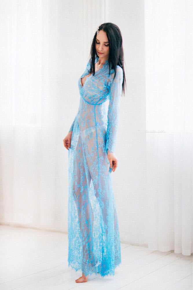 Sea Goddess Sheer Lace Coverup Maxi Dress