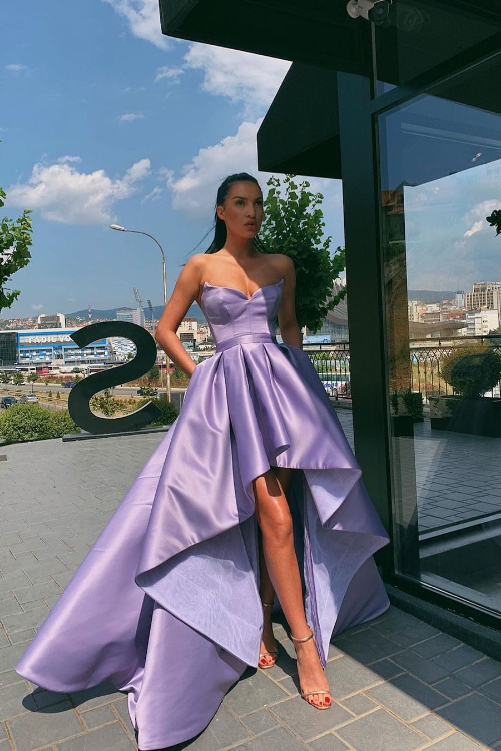 Strapless High Low Satin Dress