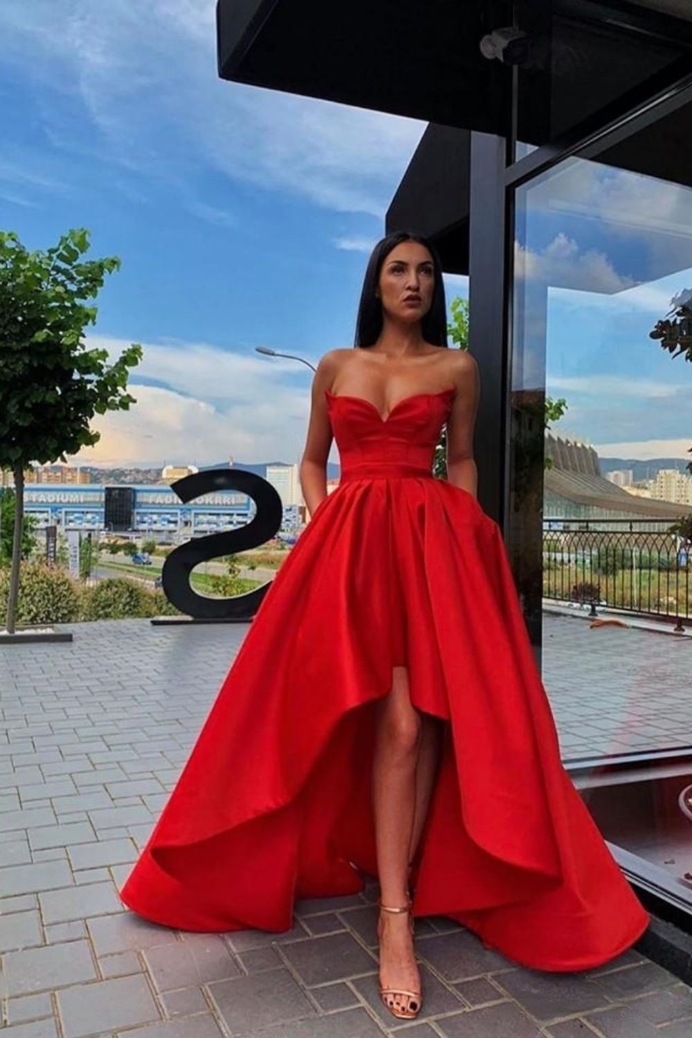 Strapless High Low Satin Dress