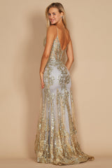 Elektra Embellished Corset Formal Dress - Tiffany Gold