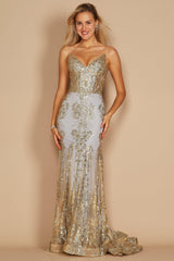 Elektra Embellished Corset Formal Dress - Tiffany Gold